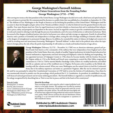 George Washington's Farewll Address by George Washington MP3 CD 